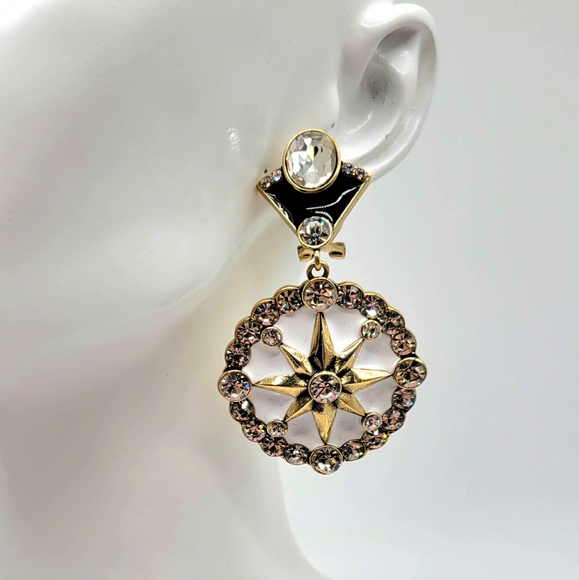 Heidi Daus Geometric Black + White Enamel Art Deco Earrings w/ Swarovski Crystal - Picture 6 of 10